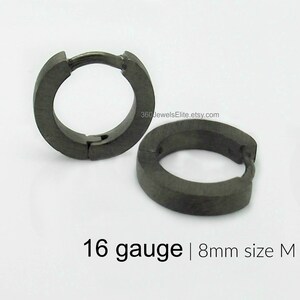 16 gauge hoop earrings,  16 gauge cartilage earrings, charcoal grey, 16 gauge conch, men&#39;s hoop earrings, gauged hoop earrings, E130 16G