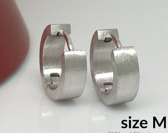 Men's hoop earrings, flat tube hoop earrings for men, men's earrings hoop, matte white gold finish, sterling silver hoop earrings, E150MW