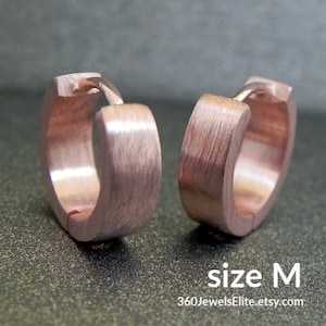 Mens Earrings Hoop Huggie 18K Rose Gold- over 925 Sterling Silver - Medium - E150MR