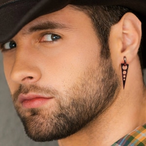 Men&#39;s dangle hoop earrings, black forged blade spike hoop earrings for men, huggie hoops, detachable hoop earrings, black earring, E140SB