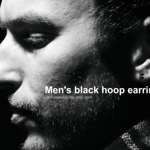 Men&#39;s hoop earrings in vivid black gold, men&#39;s hoop earrings, men&#39;s earrings hoops, wide huggie hoop earrings, earrings for men, E114SB