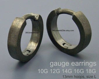 Gauge earrings - 14 Gauge earrings - body jewelry - 10 gauge 12 gauge 16 gauge 18 gauge -  black gauged hoop earrings - E190 Gauge