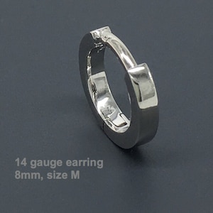 14 gauge hoop earring, high polished silver gauged hoop earring, cartilage earring, men&#39;s earring, men&#39;s hoop earring, E130SW 14G