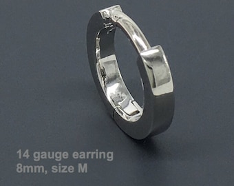 14 gauge hoop earring, high polished silver gauged hoop earring, cartilage earring, men&#39;s earring, men&#39;s hoop earring, E130SW 14G