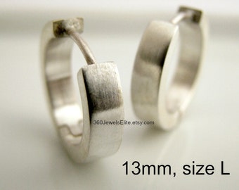 Matte natural sterling silver hoop earrings, men's large silver hoop earrings, unique hoop earrings, men's earrings, male earrings, E190MN