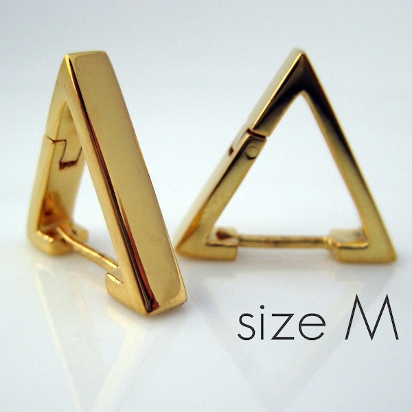 Canary yellow gold hoop earrings, men's triangle hoop earrings, geometric hoops, sterling silver posts, unique men's earrings, E233SY