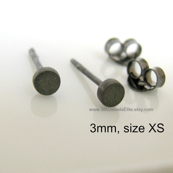 Men's stud earrings - mens earrings studs - tiny black gold studs - cartilage earring - triple forward helix stud - 3mm nail it down 420 3MB