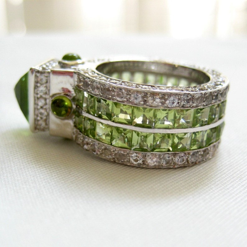 Peridot ring, hills of Ireland wedding ring, August birthstone ring, peridot ring silver, engagement ring, green peridot ring image 2