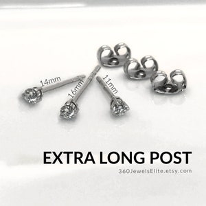 14K White Gold Diamond Stud Earrings Extra Long Post Earrings Three Prong Stud Earrings for Fat Thick Earlobes E501W Extra Long Post Etsy
