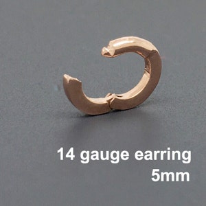 14 gauge solid rose gold hoop earring, 14G cartilage earring, tiny hoop cartilage earring, helix hoop, tiny gold hoops,   E007SR 14G