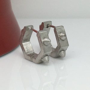 Men&#39;s hoop earrings, industrial thorn hexagon hoop earrings for men, men&#39;s earrings hoops, men&#39;s white gold hoop earrings, E251MW