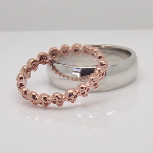 Wedding rings, immortally yours teaberry skull eternity ring, stackable ring, thin wedding ring, rose gold ring, wedding rings woman