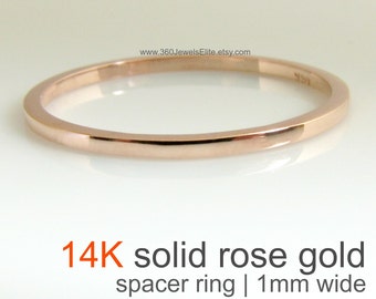 Thin solid Rose Gold Ring, gold spacer ring, rose gold flat ring, ring divider, ring guard, thin ring, thin wedding band, 14K Rose Gold