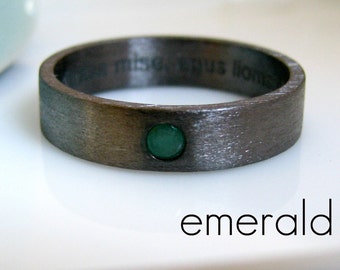 5-6mm Emerald Wedding Band - Black Gold Plated over 925 Sterling Silver - Simple Flat Tube Ring Style - Engravable and customizable