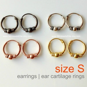 Sphere and coil cartilage hoop earring, men&#39;s hoop earrings, cartilage earring, helix hoop earring, tiny hoop earrings, 543a 544a 545a 546a