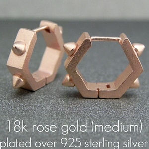 Rose gold hexagon thorn hoop earrings, men's hoop earrings, huggie hoop earrings, unqiue hoop earrings, spike hoop earrings, E251MR