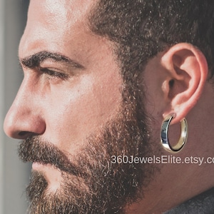 Triple extra large hoop earrings for men - circle earrings for guy - white gold plated over sterling silver earrings - E197Shiny