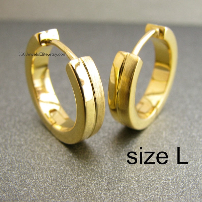 Men's earrings hoops plated in yellow gold half matte Etsy