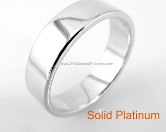 Solid Platinum Wedding Band - 6mm band for men or women - Modern Square Flat Tube - Personalized or Customized