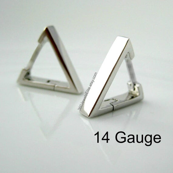 14 Gauge Men s Earrings Prism Triangle Hoop Earrings Silver