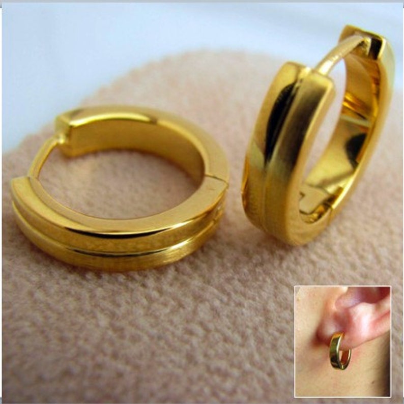 Men's earrings hoops plated in yellow gold half matte Etsy