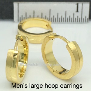 Men's Earrings Hoops Plated in Yellow Gold Half Matte and Half Polished ...