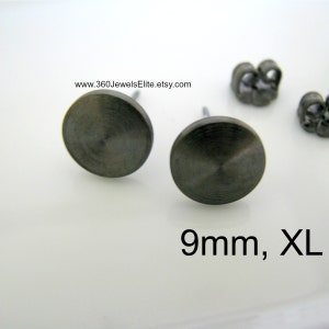Men&#39;s stud earrings, black ash disc stud earrings, 9mm black gold stud earrings for men, fake plug earrings, fake gauge earrings, 420MB 9mm