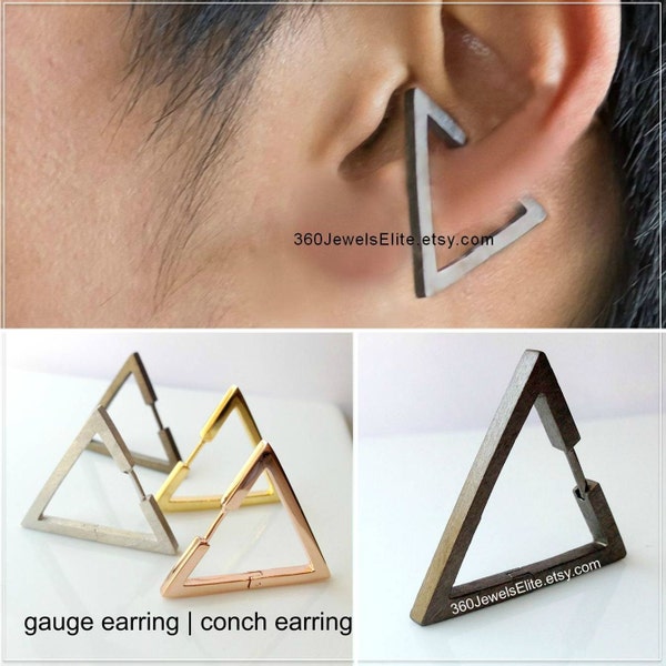 Conch Earring Triangle -  Gauge Earring - Ear Cartilage Piercing - Customization Available - 14g 16g 18g 20g pin - Single Earring E235