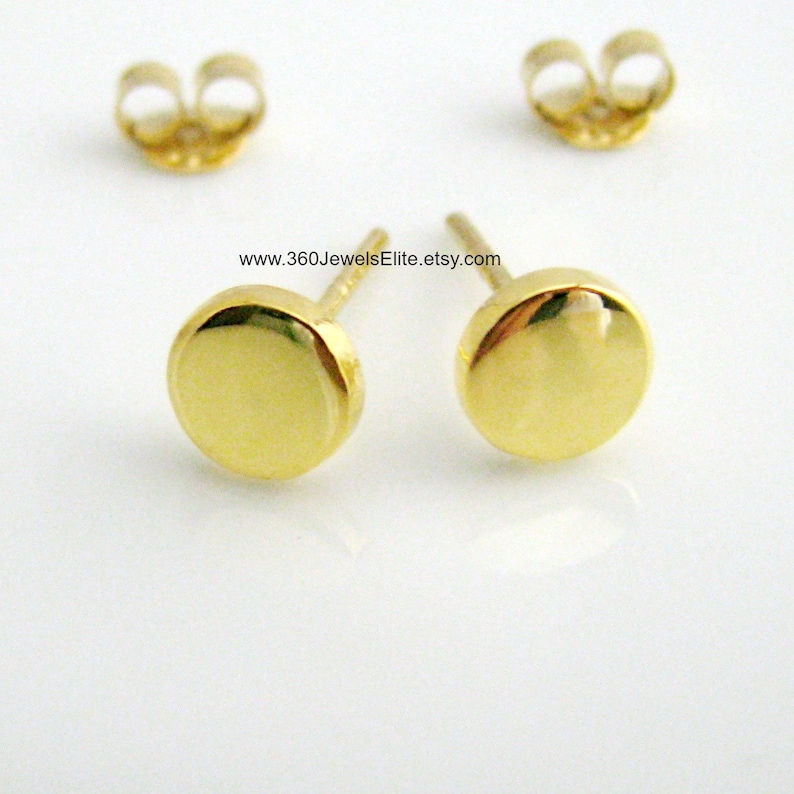 Polished 24K Gold Round Stud Earrings Plated Over 925 - Etsy