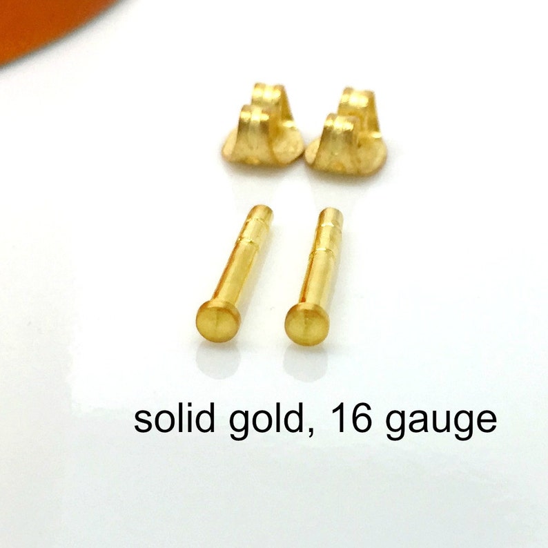 gauged stud earrings cartilage earring 14K gold 420K16G 16 gauge gold stud earring mens stud earrings solid gold stud earring
