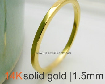 Promotion - Solid Gold Ring - flat square spacer stackable 1.5mm Tiny Skinny Wedding Band - Wedding Anniversary Promise - Polished