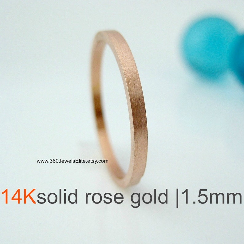 Solid Rose Gold Wedding Band Brushed Matte , Flat Square 1.5mm Stack Ring Spacer Ring, Customized and Engraved Ring Available, Promotion image 1
