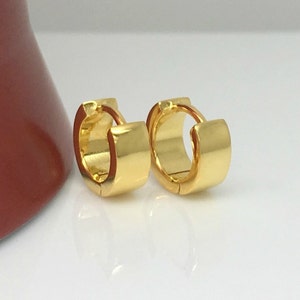 Venetian yellow rotund earrings, men&#39;s hoop earrings, cartilage earring, huggie hoop earring, sterling silver posts, tragus hoop, E114SY