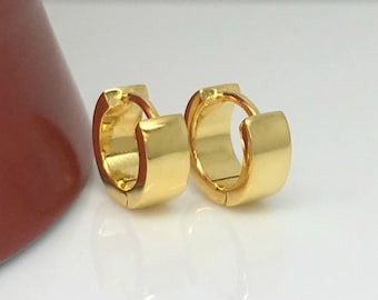 Venetian yellow rotund earrings, men's hoop earrings, cartilage earring, huggie hoop earring, sterling silver posts, tragus hoop, E114SY