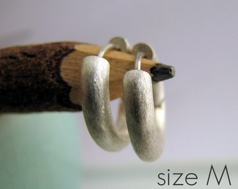 Men's Earrings - Matte Silver Huggie Hoop Earrings For Guys - Rounded Hoops - Johnny Depp Inspired - Male Etsy Earrings   - Medium E157MN/MB