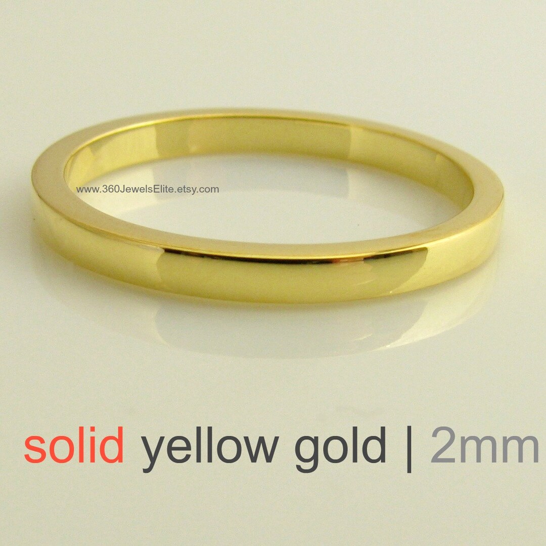 Solid Yellow Gold Ring Thin Gold Ring Flat Square Spacer Etsy
