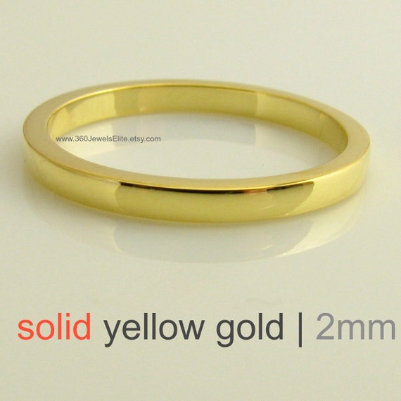 Solid yellow gold ring thin gold ring flat square spacer