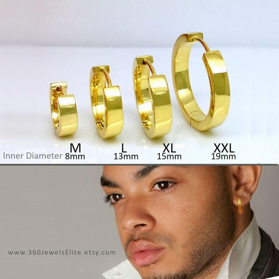 Gold Hoop Earrings Solar Yellow Gold Hoops Men's -   Men earrings,  Mens earrings hoop, Gold earrings for men