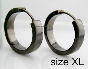 Extra Large Black Hoop Earrings for Men - Men's Earrings - Male Etsy Earrings - Earrings for Guys - Extra Large Polished Hoop E193SB