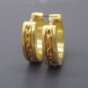 Mannen hoepel oorbellen, ketting link hoepel oorbellen, Gold Hoop Earrings voor mannen, Huggie hoepel oorbellen, geel goud vergulde hoepel oorbellen, E149MY