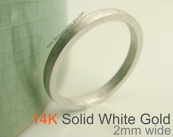 Massiver Weißgold Ring, gebürstet, flache quadratische Spacer Stapelbar 2mm Tiny Skinny Wedding Band, Hochzeit Jahrestag Versprechen, Promotion