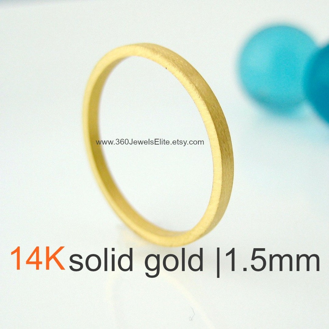 Solid Yellow Gold Ring, Brushed, Flat Square Spacer Stackable