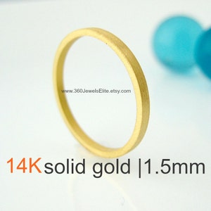 Solid Yellow Gold Ring, Brushed, Flat Square Spacer Stackable 1.5mm Tiny Skinny Wedding Band, Wedding Anniversary Promise, Promotion