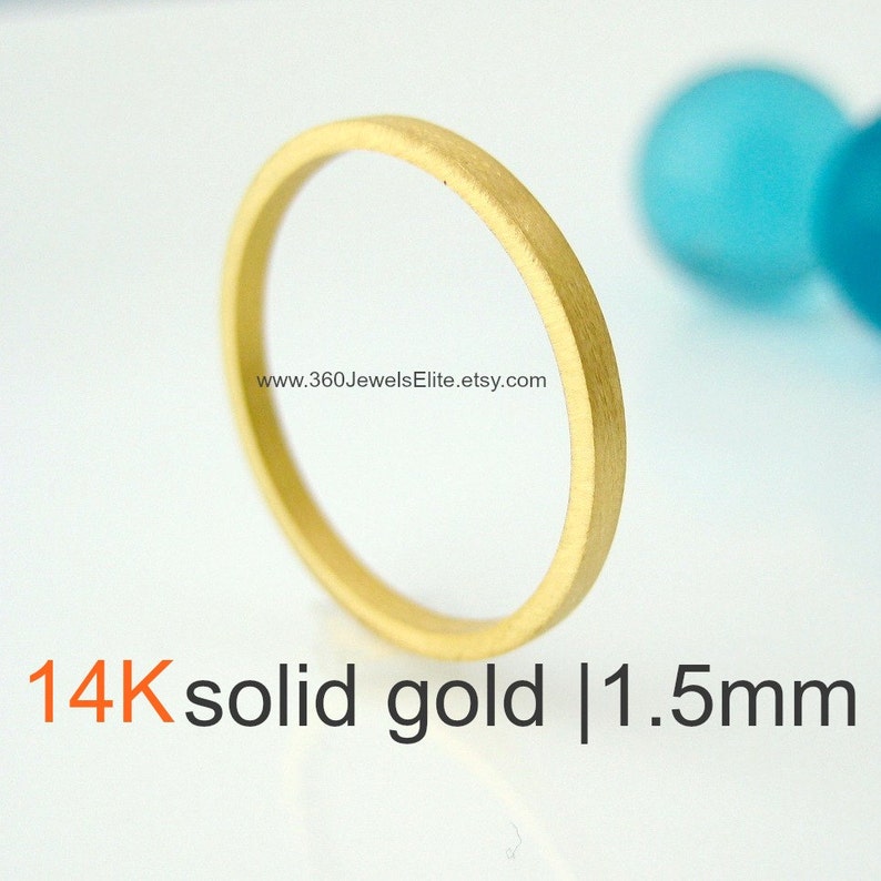Brushed Promotion Solid Yellow Gold Ring Flat Square Spacer Stackable 1.5mm Tiny Skinny Wedding Band Wedding Anniversary Promise