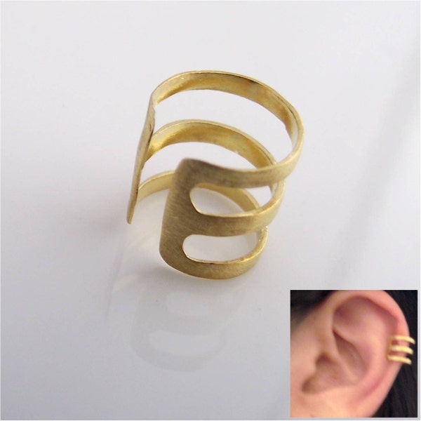 Men's ear cuff, triptych bar ear cuff, gold ear cuff, simple ear cuff, cartilage earring, non pierced earring, non piercing hoop,  102D