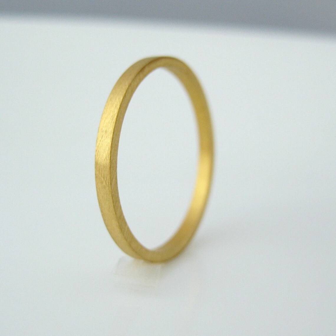 Solid Yellow Gold Ring Brushed Flat Square Spacer Stackable Etsy