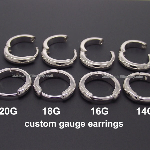 12G 14G 16G 18G Men's Earrings - Custom Gauged Medium Hoop Earrings For Men - Huggie Hoops - 9mm Diameter Silver Hoop Earrings - E156SW