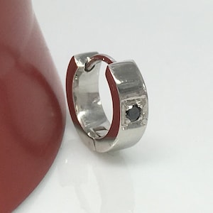 Men&#39;s hoop earring, black sapphire over white gold hoop earrings, huggie hoop earrings, black diamond alternative earring, E151SW