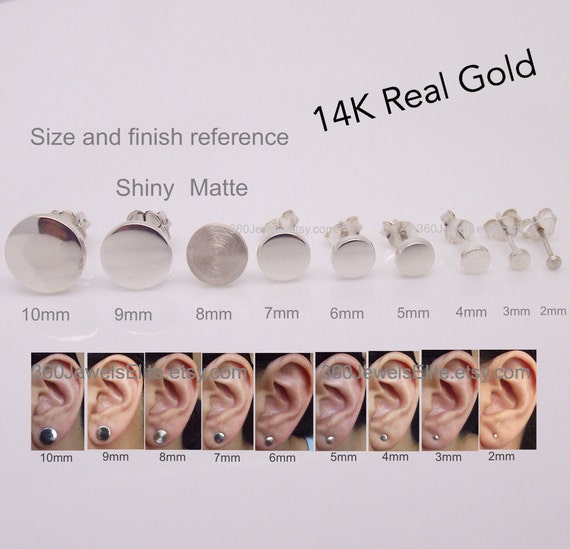 Men's stud earrings in 14K white gold flat disc stud | Etsy