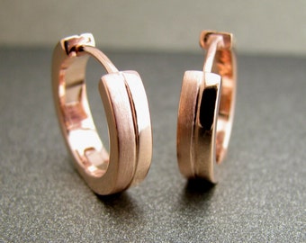 Men's hoop earrings, duplex rose gold hoop earrings,  men's large hoop earrings, handmade sterling silver with rose gold plating, E191MR